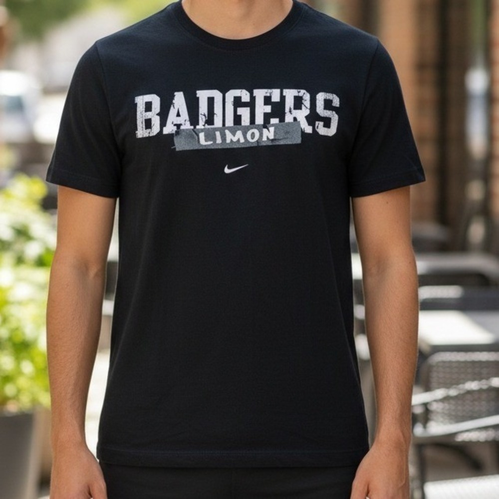Nike‎ Mens Badgers Limon Graphic T-Shirt Black Short Sleeve Size Medium